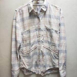 Free People womens xs button down pastel plaid distressed top shirt